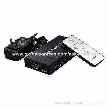 3-way 3 x 1 Powered HDMI Mini Switch for 1,080 Pixels and 3D, with 5V DC/1A Power Supply